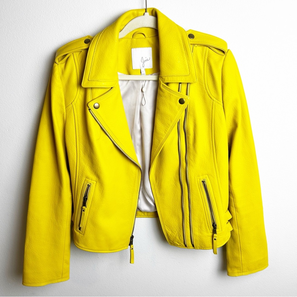 Joie Yellow Lamb Leather Biker Jacket 100% Lamb leather Leilani moto biker sz: L
